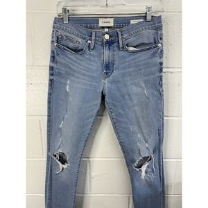 FRAME L'homme Skinny Fit Jeans / Light Blue Distressed Wash / Size 30